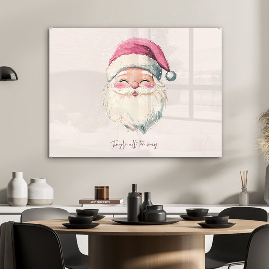 MuchoWow® Tableau sur verre 80x60 cm - Tableau acrylique sur verre - Père Noël - Noël - Citation - Beige - Photo sur verre - Décoration murale salon - Décoration murale chambre - Peintures