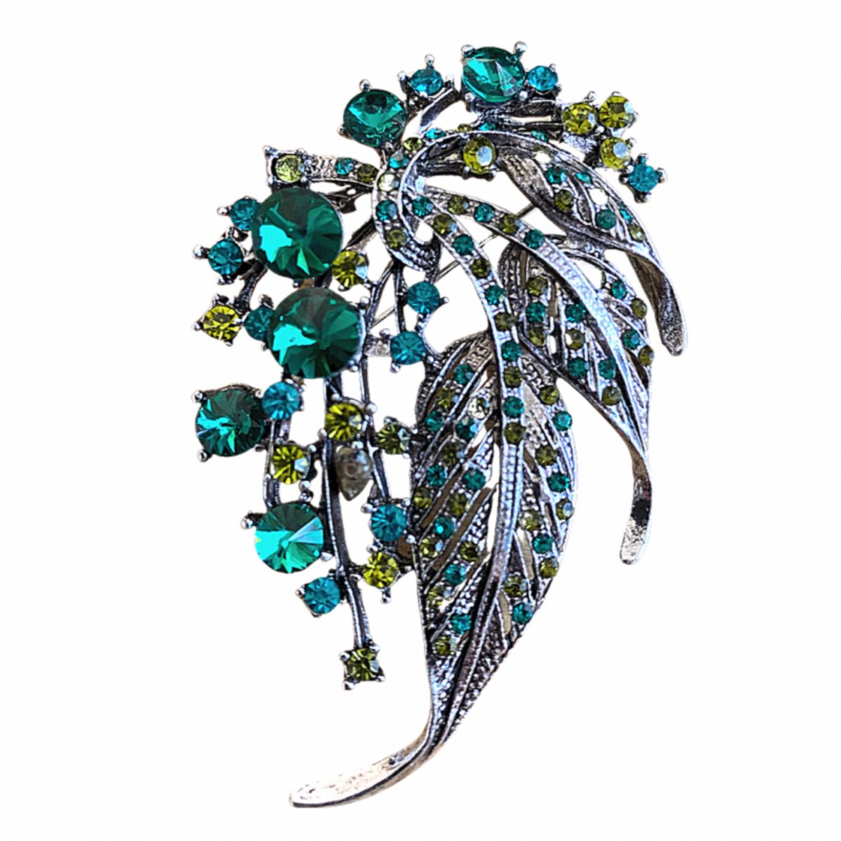Broche-Groen-Metaal-Zilverkleur-Speld- Charme Bijoux