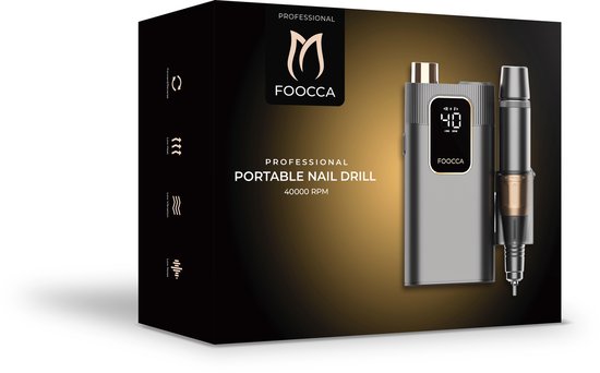 FOOCCA® Elektrische Nagelvijl - Nagelfrees 40000 RPM - Oplaadbaar - FOOCCA Portable - 12 Bitjes + 65 Schuurrolletjes + 3 Accessoires - Nagelstofkap - Manicure en Pedicure Set - Broekriemclip - Eeltverwijderaar - Kalknagels