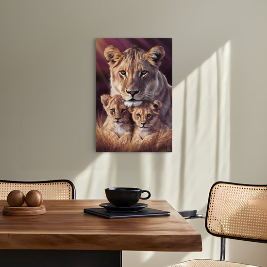 Tableau sur toile Saammp - Lion avec 2 petits - Abstrait - Animaux - 60x90 - Photo sur toile - Décoration murale - Décoration murale Salon - Décoration chambre - Impression sur toile