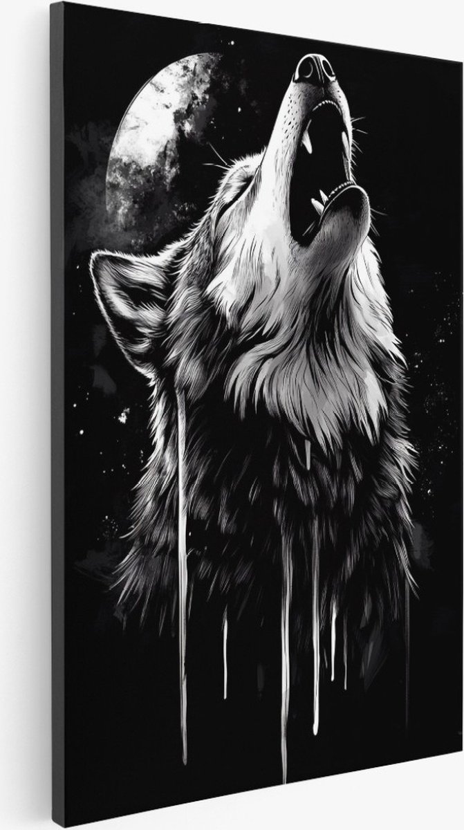 Saammp Canvas Schilderij - Huilende Wolf - Dieren - Abstract - 30x45 - Foto op canvas - Wanddecoratie - Muurdecoratie Woonkamer - Slaapkamer decoratie - Canvas Print Multicolor