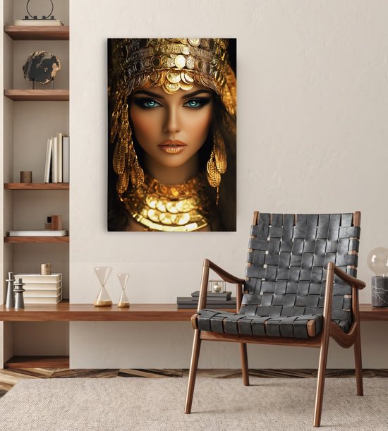 Saammp - Peinture sur toile - Femme arabe - Yeux verts - Or - Abstrait - 75x100 - Photo sur toile - Décoration murale - Décoration murale murale Salon - Décoration chambre - Impression sur toile