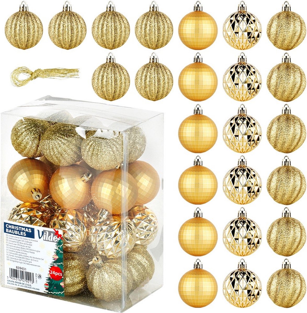 Kerstballen Set Onbreekbaar Gouden 5 cm 24 stuks - Kerstdecoratie