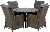 5-delige ronde tuinset | 4 Dublin verstelbare stoelen (SW) | ø120cm Cyprus tuintafel (Grey)