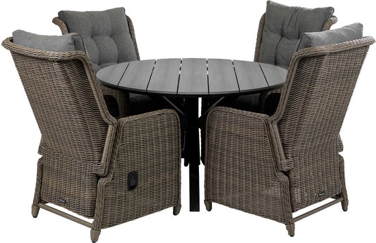 Foto: 5 delige ronde tuinset 4 dublin verstelbare stoelen sw 120cm cyprus tuintafel grey 