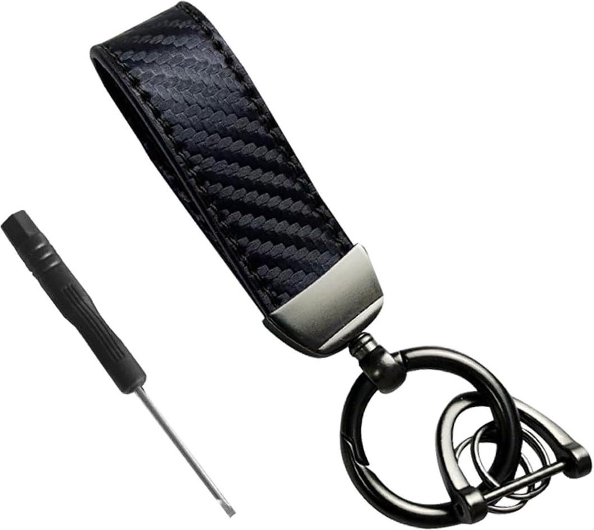Hoogwaardige koolstofvezel autosleutelhanger - koolstofvezeleffect - premium leer - microvezel - voor mannen en vrouwen .