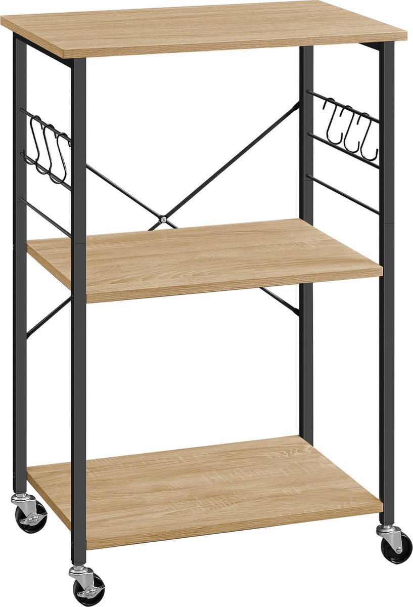 Kastje op Wielen - SONOMA, Industriële Stijl, Stalen Frame, Kleur: Eiken Sonoma en Zwart, Voor Keuken, Slaapkamer, Woonkamer of Kantoor, 89 x 60 x 40 cm, Max. 80 kg