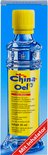 Flesje China Olie met gele dop, "met inhalator" op rode band. Netto inhoud 25 ml.