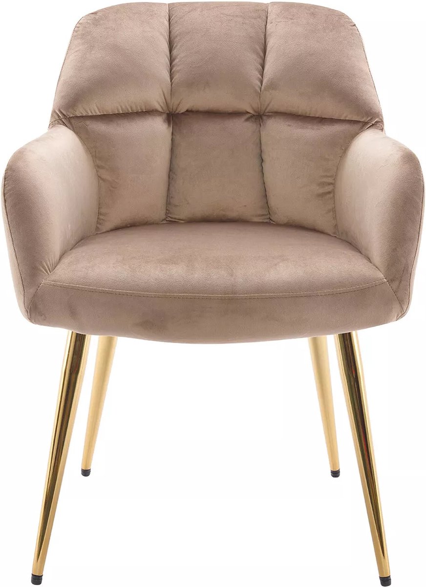 Vente-unique Set van 2 stoelen met armleuningen - Fluweel en goudkleurig metaal - Beige - PEGA
