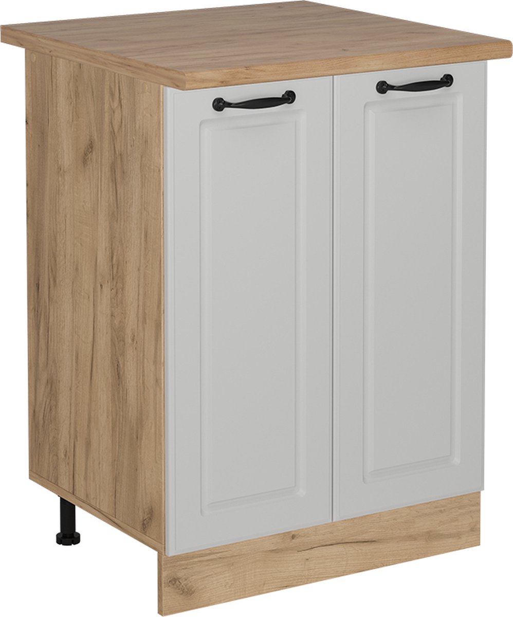 Vicco R-Line Keukenonderkast – 60 cm, WB Eik Wit Landhuis Wit landelijk/Goudkleurig Eiken