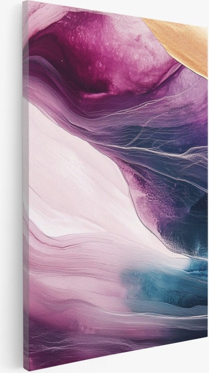 Saammp Canvas Schilderij - Vloeibaar - Paars - Goud - Abstract kunstwerk - 20x30 - Foto op canvas - Wanddecoratie - Muurdecoratie Woonkamer - Slaapkamer decoratie - Canvas Print Multicolor