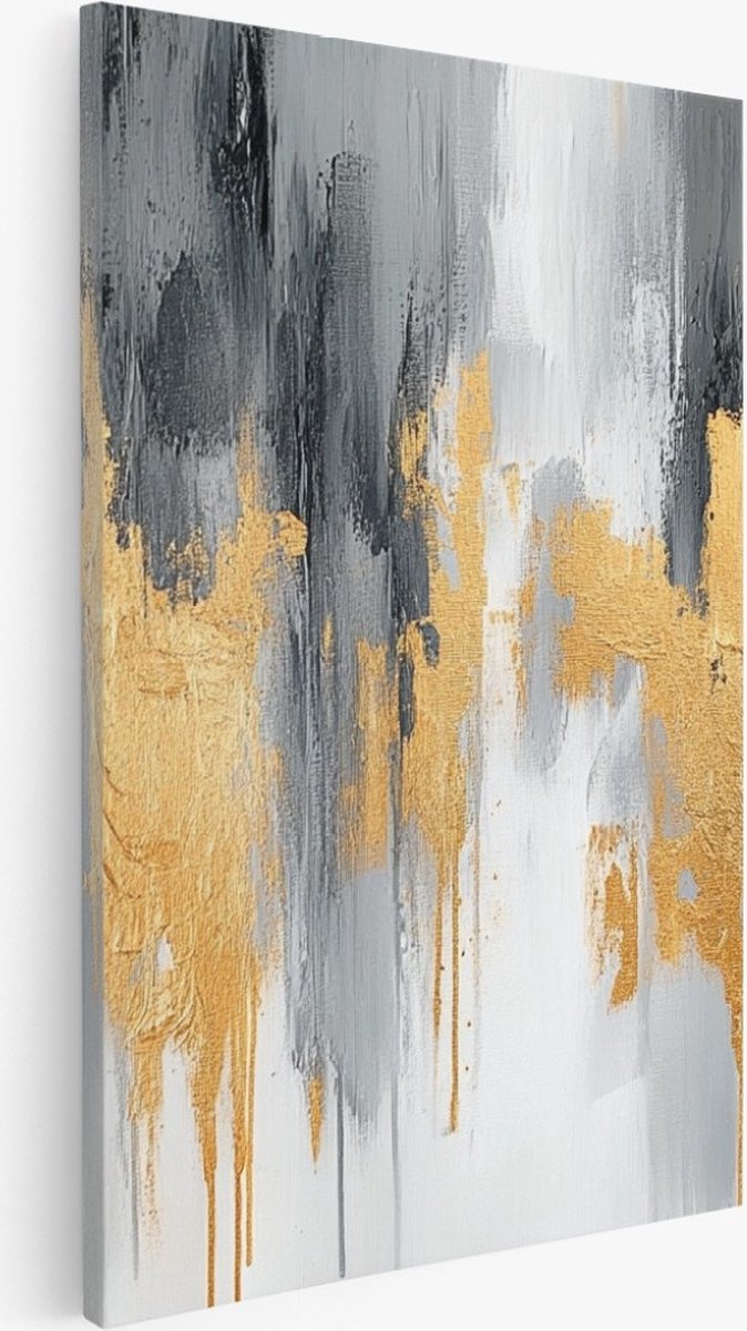 Saammp Canvas Schilderij - Goud grijs - Abstract kunstwerk - 20x30 - Foto op canvas - Wanddecoratie - Muurdecoratie Woonkamer - Slaapkamer decoratie - Canvas Print Multicolor