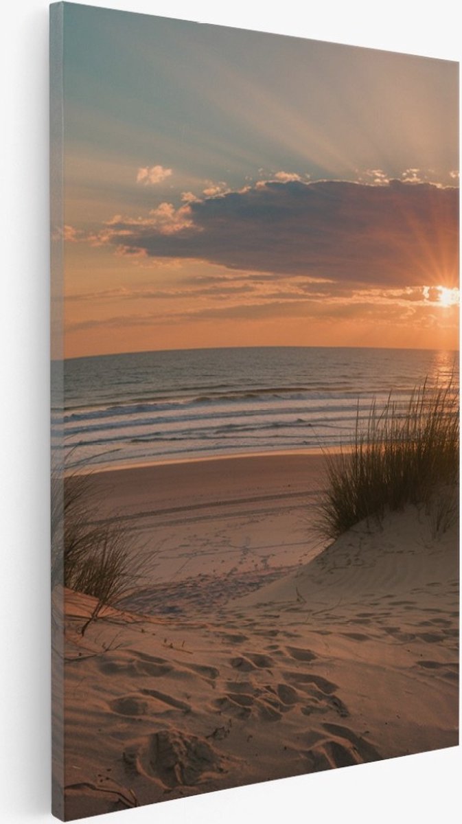 Saammp Canvas Schilderij - Strand - Duinen - Zee - Helmgras - 20x30 - Foto op canvas - Wanddecoratie - muurdecoratie Woonkamer - Slaapkamer decoratie - Canvas Print Multicolor