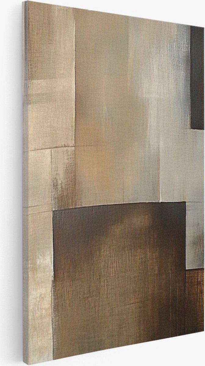 Saammp Canvas Schilderij - Beige - geblokt - vegen - Abstract kunstwerk - 30x40 - Foto op canvas - Wanddecoratie - Muurdecoratie Woonkamer - Slaapkamer decoratie - Canvas Print Multicolor