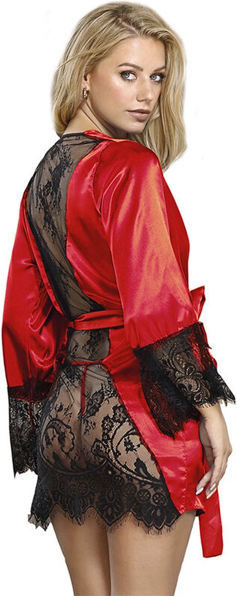 SUBBLIME - 954024 KANTEN HEMDJE MET TRANSPARANTE ACHTERKANT + STRING ROOD/ZWART L/XL | LINGERIE | SEXY LINGERIE | LINGERIESET | EROTISCHE LINGERIE