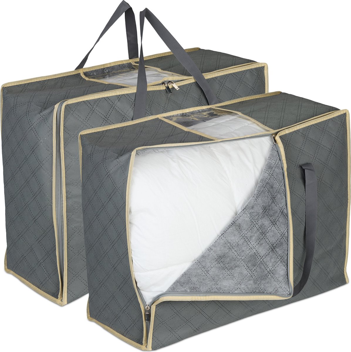 opberghoes dekbed - set van 2 - stof - 25 x 60 x 44 cm - onder bed - grijs
