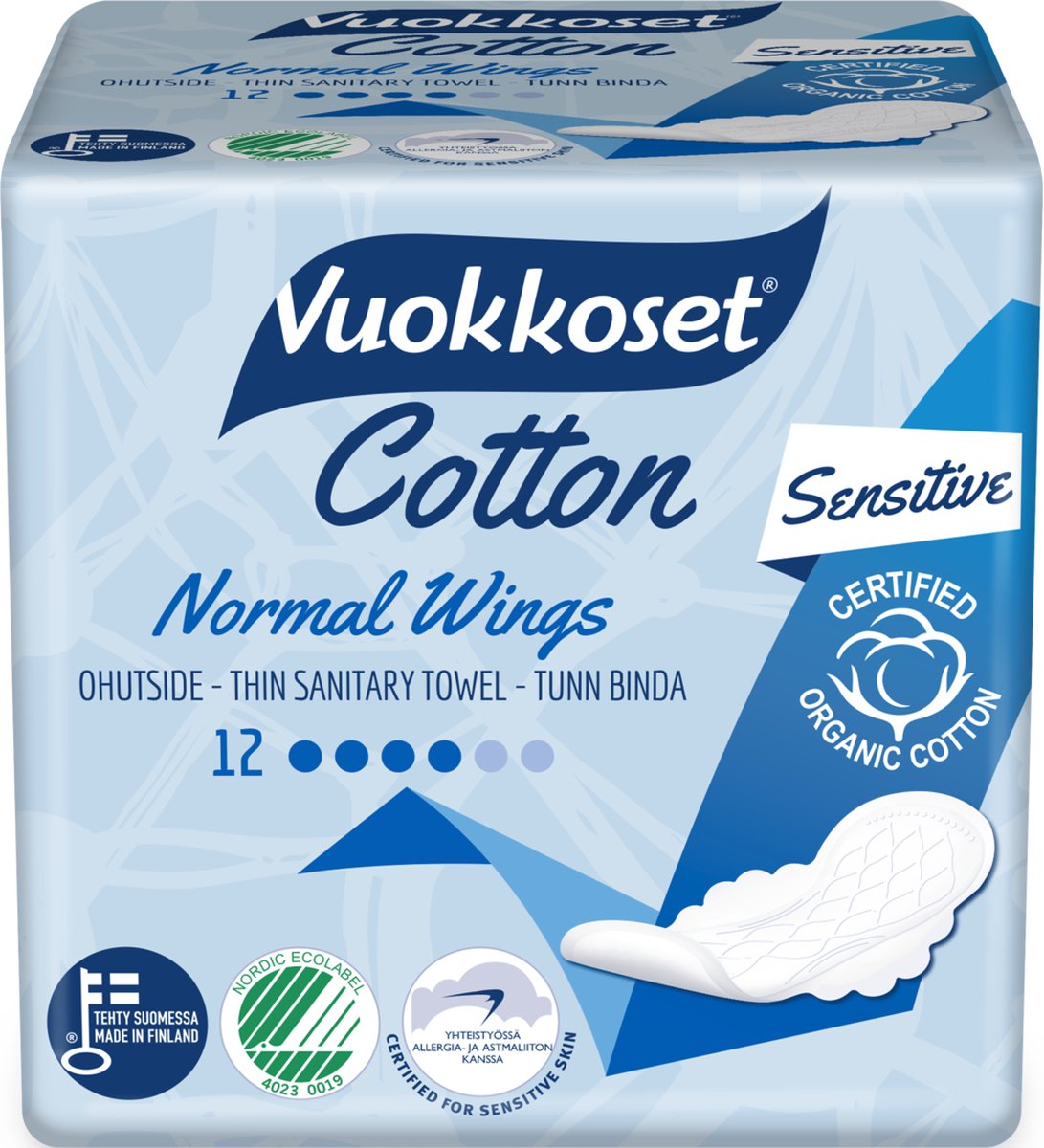 Vuokkoset Organisch Katoen - Maandverband Normaal met Vleugels - Natuurlijke Materialen - Dermatologisch getest - Anti-allergisch
