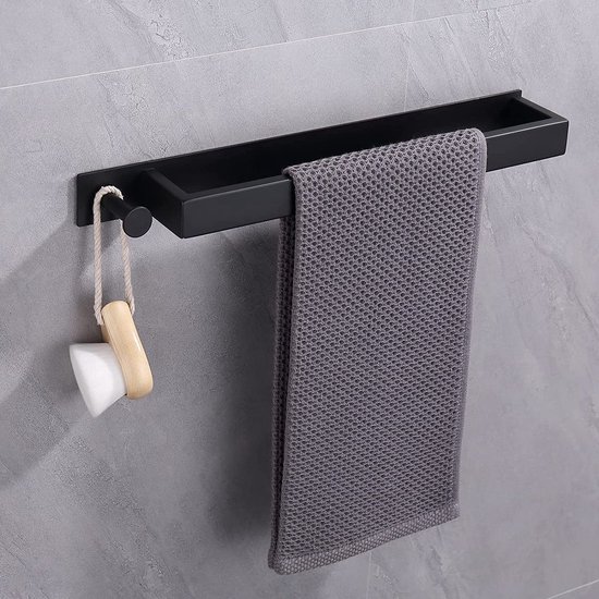 VibeGoods Porte-serviettes Porte-serviettes de salle de bain - Auto-adhésif - Porte-serviettes - Porte-serviettes Zwart - Sans Embouts