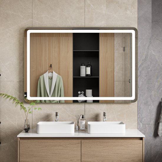Foto: Cityline badkamer spiegel met verlichting en verwarming bosa 80 x 120 cm led anti condens instelbare lichtkleur dimbaar voorzien van touchknoppen