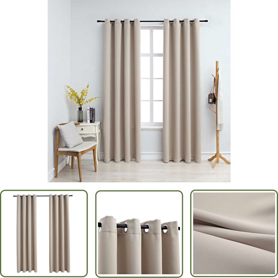 vidaXL VidaXL Gordijnen - Gordijnen - Gordijn verduisterend met metalen ringen 2 st 140x225 cm beige - Verduisterende Gordijnen - Beige Gordijnen - Gordijnen 140x225cm
