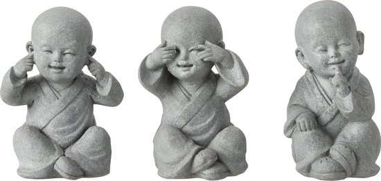 J-Line figurine Moine Entendre/Voir/Se Taire - polyrésine - gris - small - 3 pcs