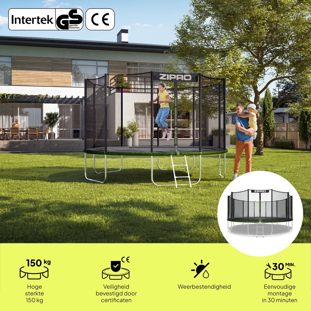 ZIPRO Jump Pro OUT - Trampoline met veiligheidsnet - Ø496cm 16FT - Voor kinderen en volwassenen - Inclusief Ladder - max. 150 kg - Extra Groot - UV-bestendig — afbeelding 2