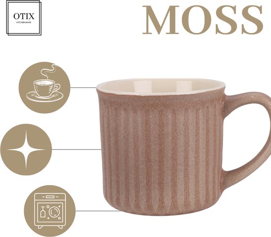 OTIX Koffiekopjes - met Oor - Set van 4 - Koffietassen - 250ml - Theemok - Aardewerk - MOSS