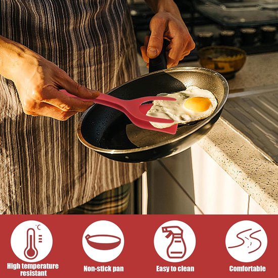 UOCAI 2 stuks spiegeleieren, flipperspatel, 2-in-1 spatel en tang, kunststof spatel, anti-aanbaklaag, eierspatel, plastic spatel voor koken, Grip Flip Turner voor vis, ei, hamburger, pannenkoeken