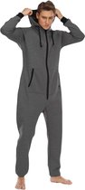 Heren Huispak - Onesie - Grijs met Zwart - Pyjama - Jumpsuit - Hoodie - Fleece
