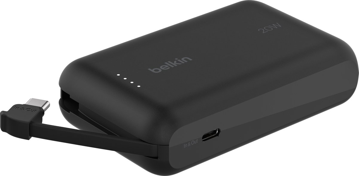 Afbeelding 3 van Belkin Powerbank 10.000mAh met Geïntegreerde USB-C Kabel – 20W Snelladen – Zwart
