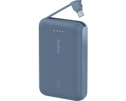 Belkin Powerbank 10.000mAh met Geïntegreerde USB-C Kabel – 20W Snelladen – Blauw