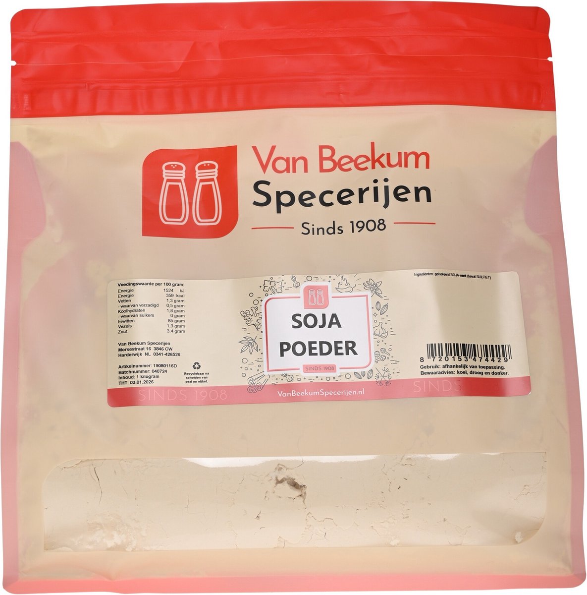 Goedkoopste Van Beekum Specerijen - Soja Poeder - 1 kilo (hersluitbare stazak