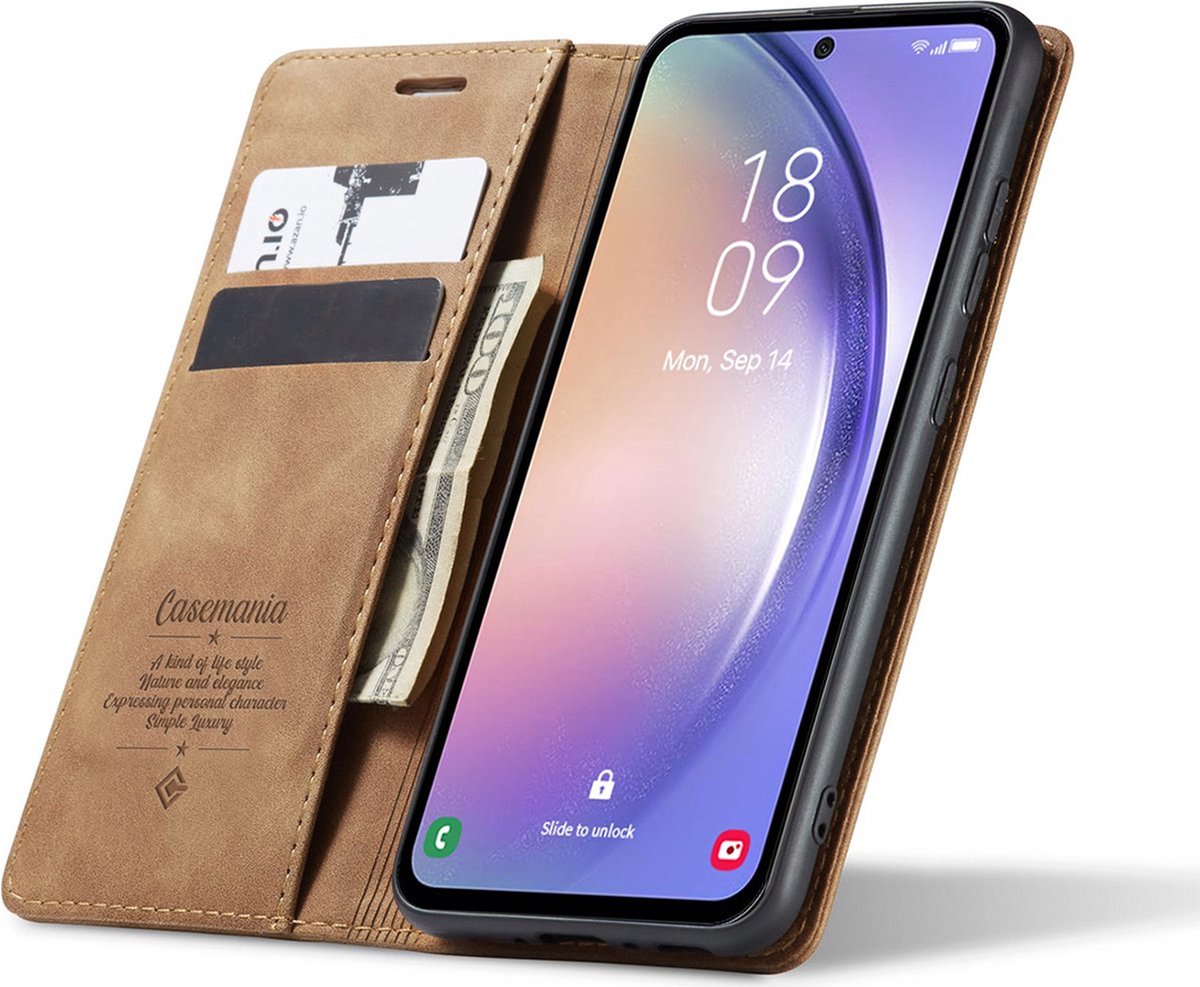 CaseMania Bookcase hoesje geschikt voor Samsung Galaxy S25+ - Effen Bruin - Kunstleer