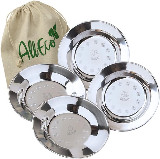 AllEco® Roestvrij stalen campingborden, set van 4 stuks, 20 cm diameter, picknick & camping servies, set 4 personen, roestvrijstalen borden, outdoor accessoires, campingkeuken, campingservies (4 AllEco® Roestvrij stalen campingborden, set van 4 stuks, 20 cm diameter, picknick & camping servies, set 4 personen, roestvrijstalen borden, outdoor accessoires, campingkeuken, campingservies (4