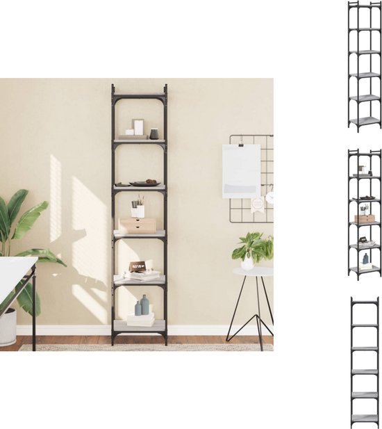 vidaXL Boekenkast 70x36x189 cm bewerkt hout zwart, boeken plank, boekenkast industrieel, open boekenkast, schappenkast, boekenkast zwart