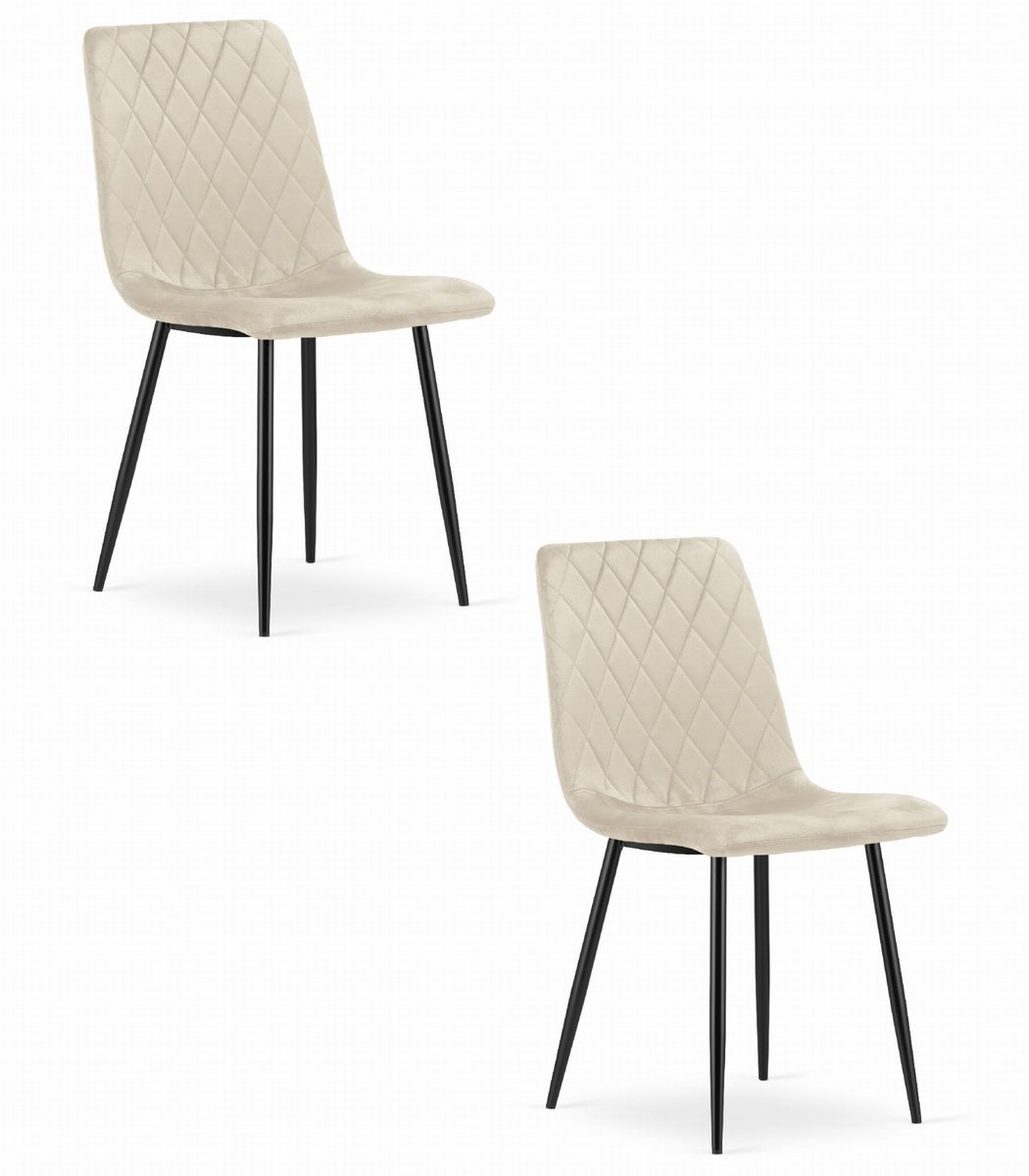LEOBERT Set van 2 Eetkamerstoelen TURIN Beige – Velvet Bekleding, Modern, Ergonomisch Design, Zwarte Metalen Poten, Max. 120 kg