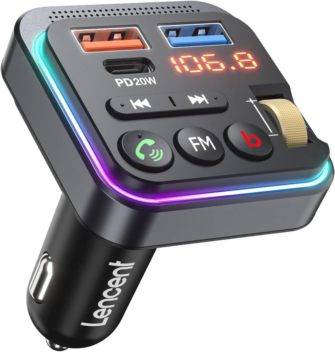Bluetooth 5.0 FM Transmitter met Snelladen en Hi-Fi Geluidseffecten