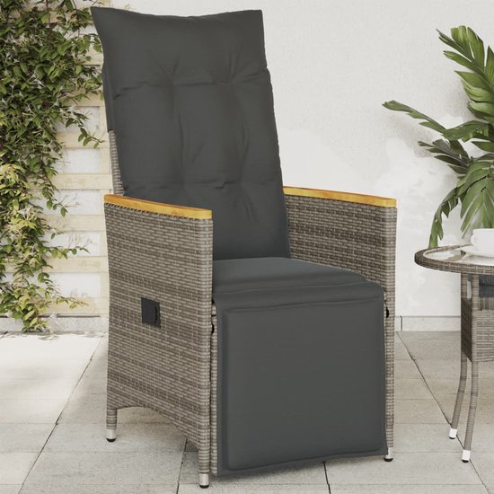 Chaise de jardin vidaXL - Chaises de jardin - Chaise de Jardin - Chaise de patio - Chaise de jardin réglable avec coussins en résine tressée grise