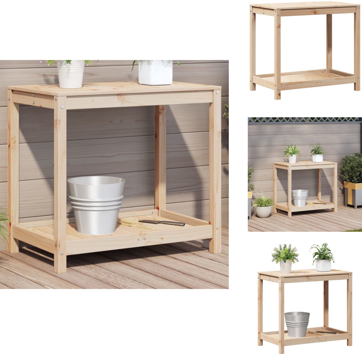 vidaXL Oppottafel - met - schap - 82,5x50x75 - cm - massief - grenenhout Natuurlijk grenenhout