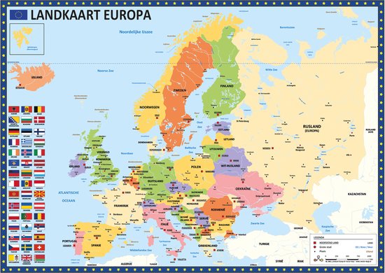 Affiche Carte de Europe - Carte politique - 70x50 cm - Plastifiée - Éducatif et décorative