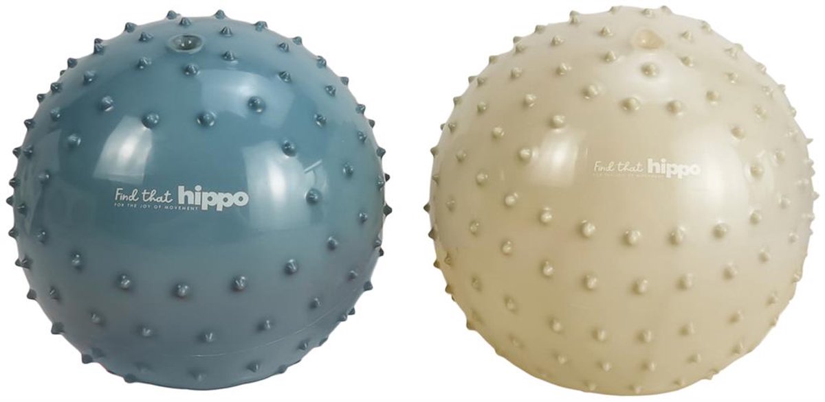 FIND THAT HIPPO Sensorische Speelbal - Set Van 2 - Metallic Blauw En Kaki - Ø15 Cm - Zachte Noppenbal - Stimuleert tastzin & motoriek - Baby - 6m+