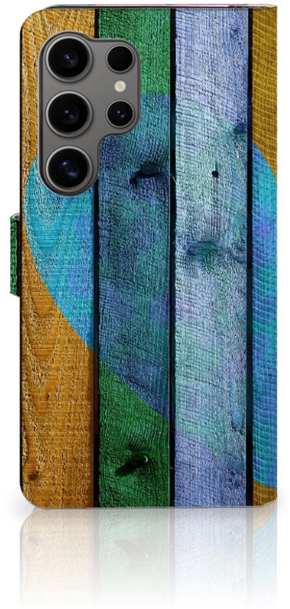Samsung Galaxy S25 Ultra Book Style Case Wood Heart - Cadeau voor je Vriend