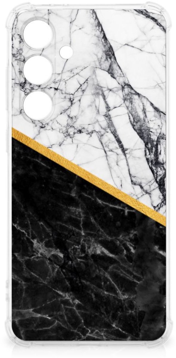 Samsung Galaxy S24 FE Anti-Shock Hoesje Marmer Wit Zwart - Origineel Cadeau Man