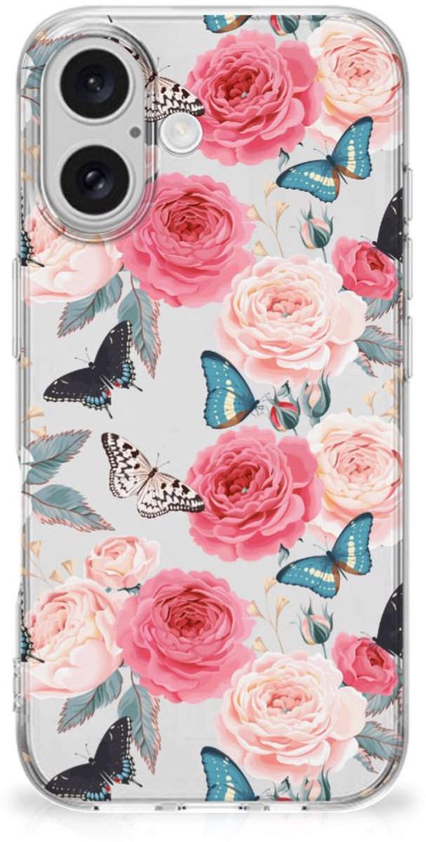 Back Cover voor iPhone 16 plus TPU Case Butterfly Roses