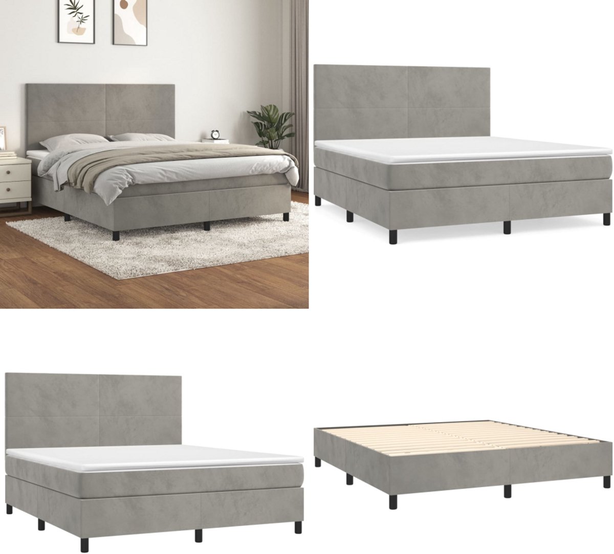 vidaXL Boxspring met matras fluweel lichtgrijs 180x200 cm - Boxspring - Boxsprings - Bed - Slaapmeubel
