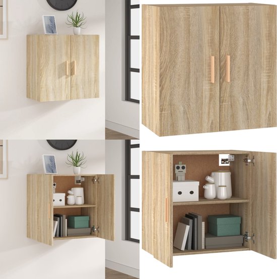 vidaXL Wandkast 60x31x70 cm bewerkt hout wit, hangkast, muurkast, zwevende kast, hangende kast, opbergkast, opslagkast, opbergmeubel, woonkamerkast