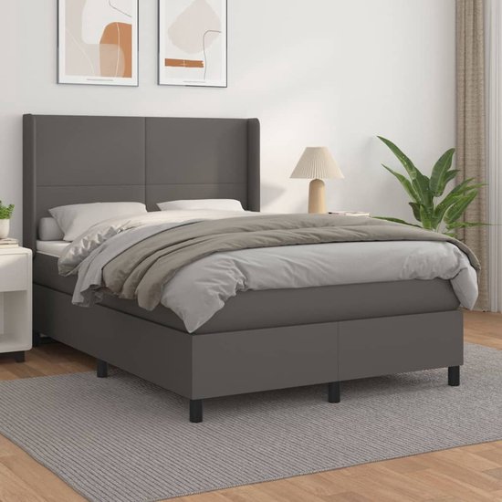 vidaXL Boxspring met matras kunstleer grijs 140x190 cm - Boxspring - Boxsprings - Bed - Slaapmeubel