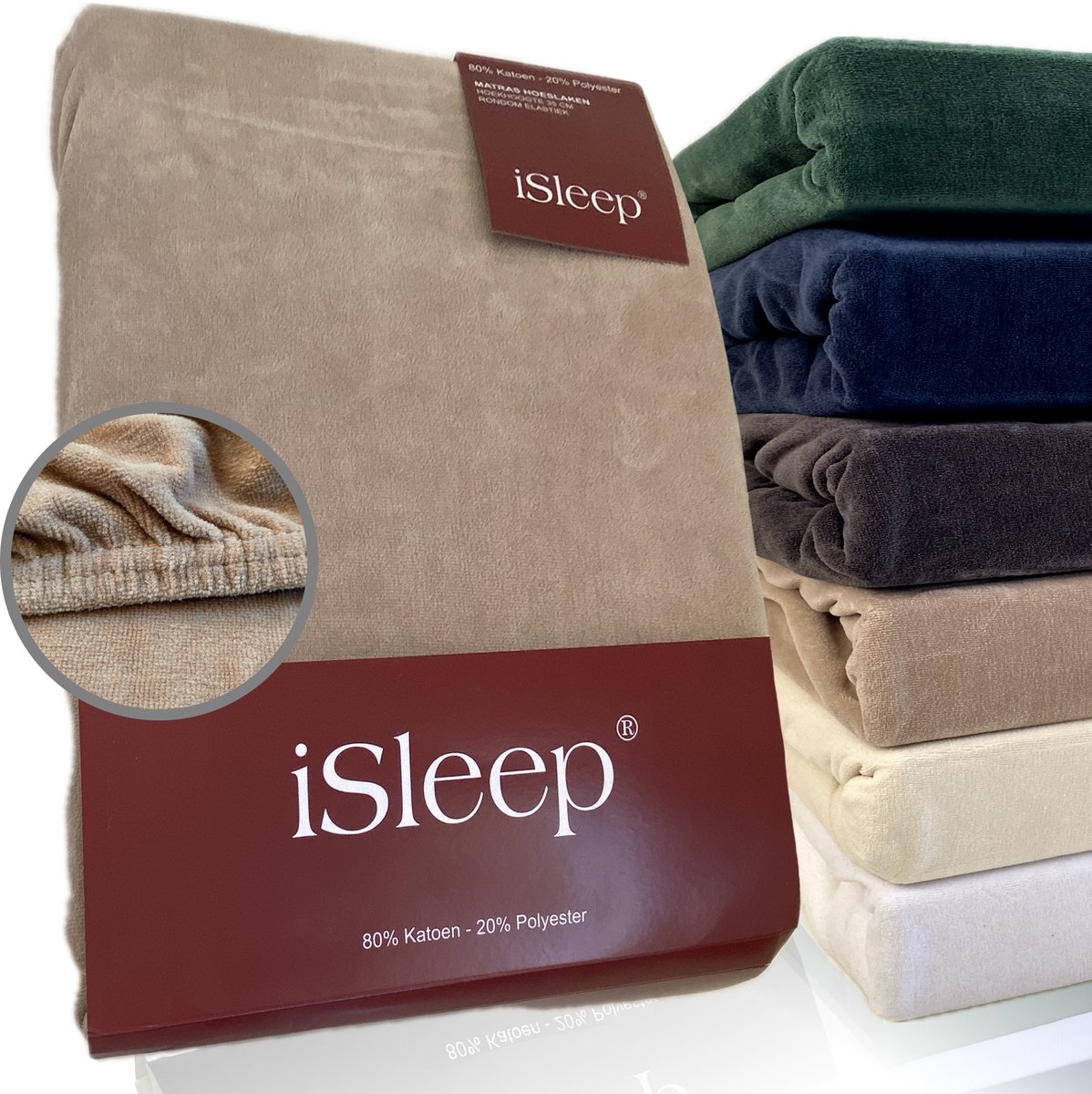 iSleep Hoeslaken Velours - Litsjumeaux XL - 180/190x210/220 cm - Taupe