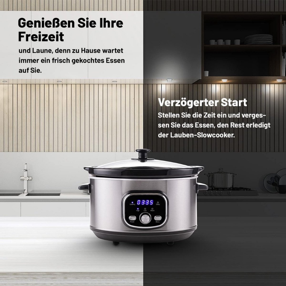 Afbeelding 2 van Slowcooker Met Timer - Digitale Slowcooker Met Timer - Programmeerbare Slowcooker - Hotpot - Elektrische Slowcooker - Binnenpan - Keramische Binnenpan - Timerfunctie - Warmhoudfunctie - Snelkookpan - Rijstkoker - RVS