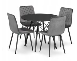 Set Ronde Eettafel Ø80 cm Zwart + 4 Eetkamerstoelen TURIN Donkergrijs – Eetkamerset – Eethoek – Modern Design – Geschikt voor Keuken, Eetkamer en Woonkamer